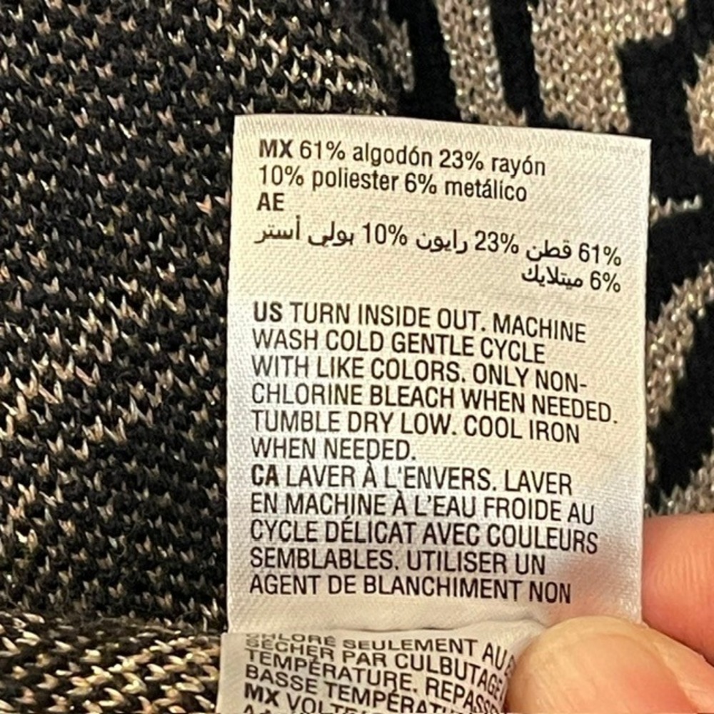 JM Collection Women Black Gold Metallic Damask Jacquard Open Front Cardigan Sz L - Picture 7 of 8